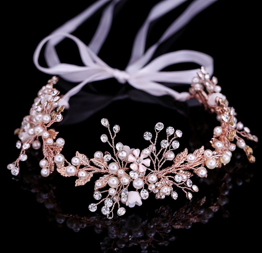 Rose Gold Leaf Headband Baroque Bridal Hairband Headpiece Hair Accessories - TulleLux Bridal Crowns &  Accessories 