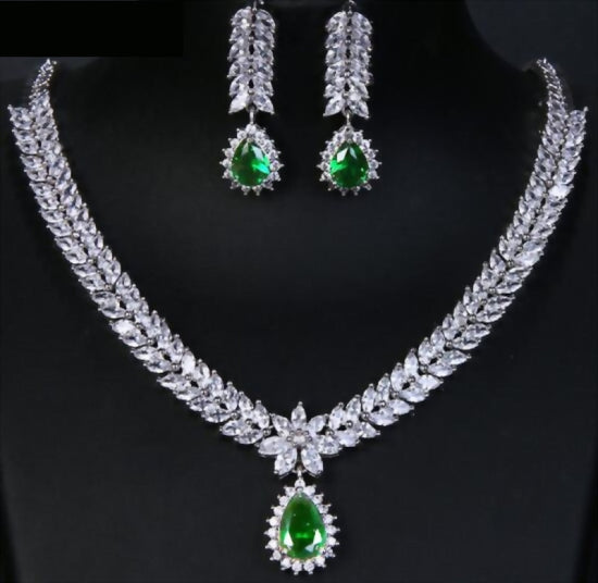 Luxury AAA Cubic Zircon 4 Colors Water Drop Wedding Earring Necklace Jewelry Sets