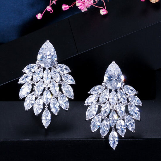 White Cubic Zirconia Paved Long Earrings - TulleLux Bridal Crowns &  Accessories 
