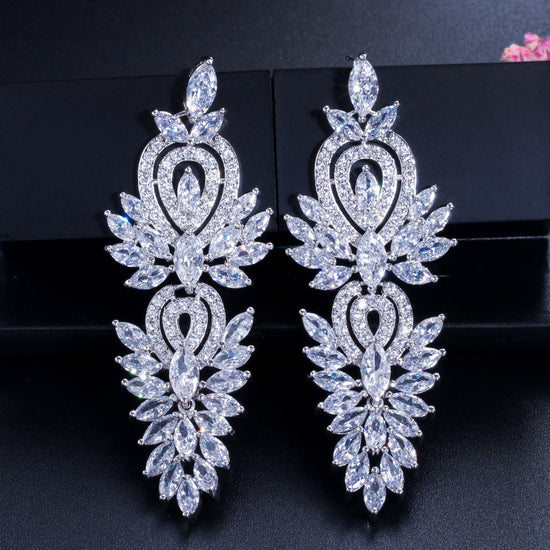 Luxury Large Long Cubic Zircons Vintage Wedding Party Earrings - TulleLux Bridal Crowns &  Accessories 