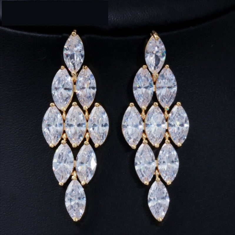 Stunning Marquise Cut Chandelier Cubic Zirconia Long Big Dangle Earrings