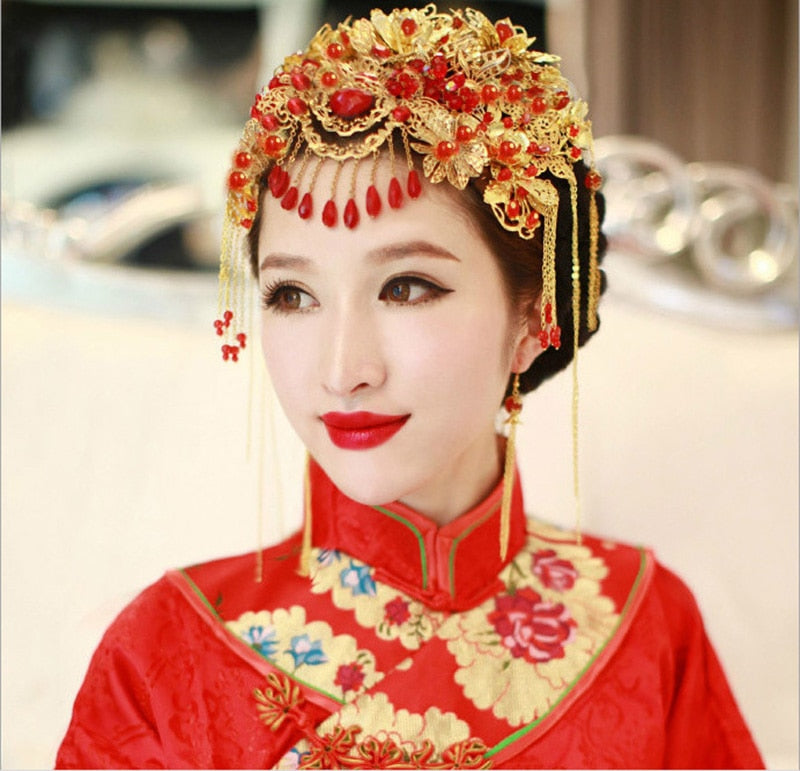 Vintage Chinese Style Classical Jewelry Traditional Bridal Headdress Wedding Hair Accessory - TulleLux Bridal Crowns &  Accessories 