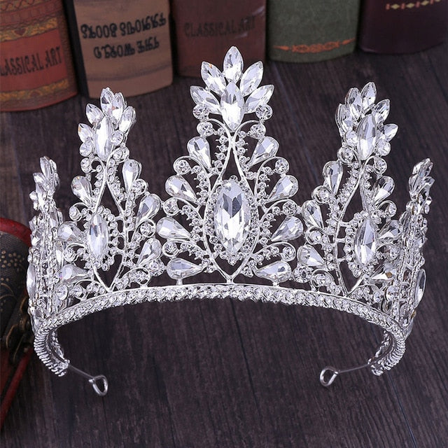 Load image into Gallery viewer, Luxury Princess  Bridal Crystal Teardrop  Crown Tiara in Multiple Colors - TulleLux Bridal Crowns &amp;amp;  Accessories 

