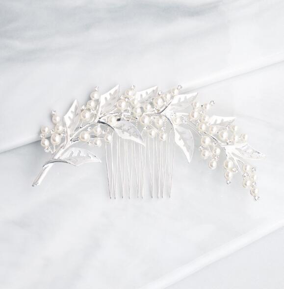 Load image into Gallery viewer, Bridal Hair Accessories Silver/Gold/Rose Gold Wedding Hair Comb with Pearl Beaded Leaves Hair Jewelry - TulleLux Bridal Crowns &amp;amp;  Accessories 
