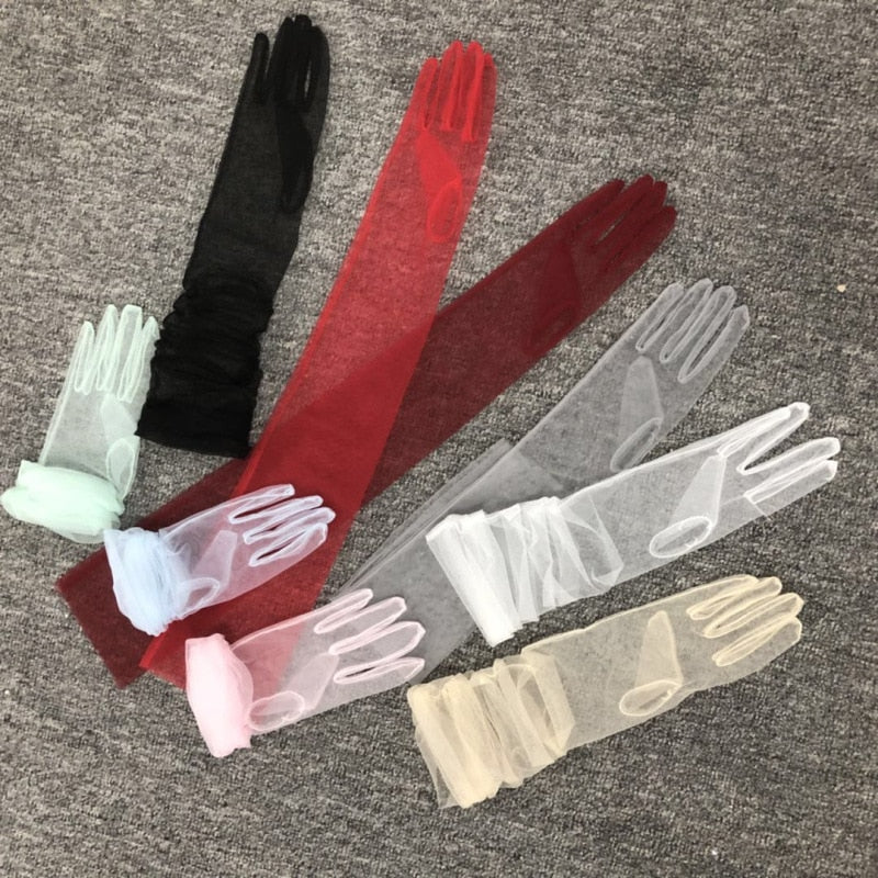 Multicolor Bridal Gloves Long Elbow Length Finger Semi Sheer Wedding Gloves - TulleLux Bridal Crowns &  Accessories 