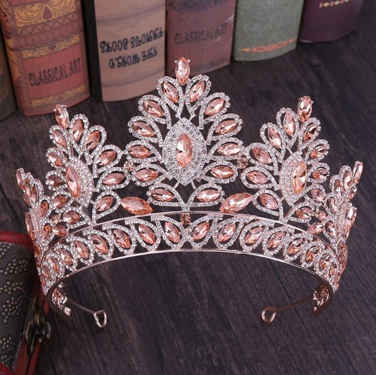 Load image into Gallery viewer, Vintage Baroque Tiara  Queen King  Pink Crystal Crown - TulleLux Bridal Crowns &amp;amp;  Accessories 
