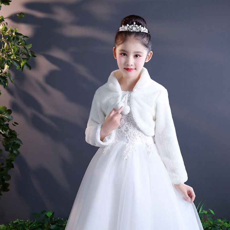 Elegant Warm Faux Fur Shawl Wedding Flower Girl Wrap Plush Short Coat - TulleLux Bridal Crowns &  Accessories 