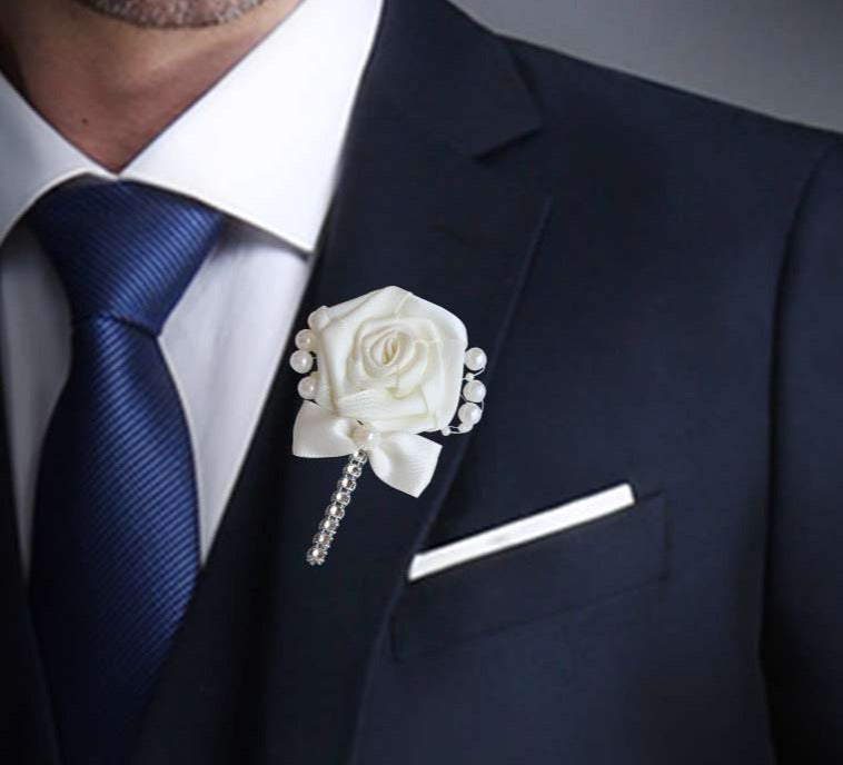 European Wedding Flower Groom Groomsmen Boutonniere Lapel Pin - TulleLux Bridal Crowns &  Accessories 