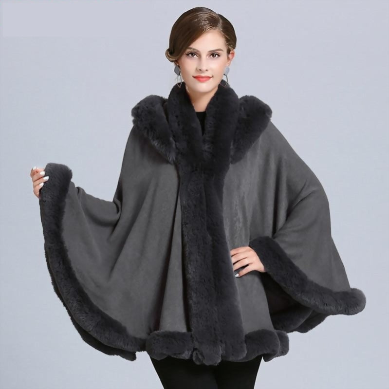 Winter Cape Thick Poncho Faux Fur  Plus Size Big Pendulum Dovetail Cloak - TulleLux Bridal Crowns &  Accessories 