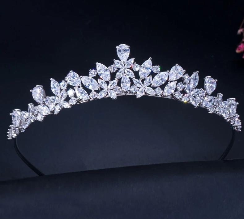 High Quality Cubic Zirconia Romantic Bridal Flower Tiara Crown Wedding Bridesmaid Hair Accessories - TulleLux Bridal Crowns &  Accessories 