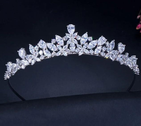 Load image into Gallery viewer, High Quality Cubic Zirconia Romantic Bridal Flower Tiara Crown Wedding Bridesmaid Hair Accessories - TulleLux Bridal Crowns &amp;amp;  Accessories 
