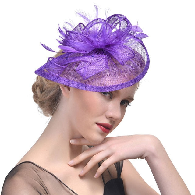 Purple fascinator with crystal leaves, high quality Kentucky derby hat, purple Royal Ascot hat, purple wedding fascinator, purple races hat, feathers hat