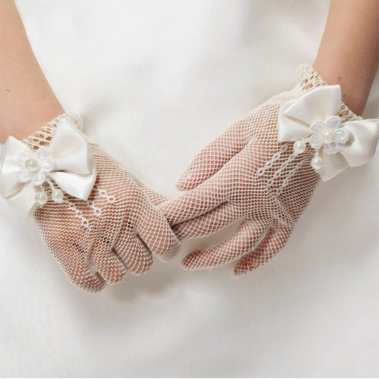 Load image into Gallery viewer, Children&amp;#39;s Wedding Flower Girl Gloves Mesh Elastic Gloves - TulleLux Bridal Crowns &amp;amp;  Accessories 
