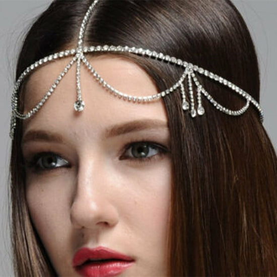 Boho Bridal Head Chain Jewelry Crystal Forehead Hair Wedding Accessory - TulleLux Bridal Crowns &  Accessories 