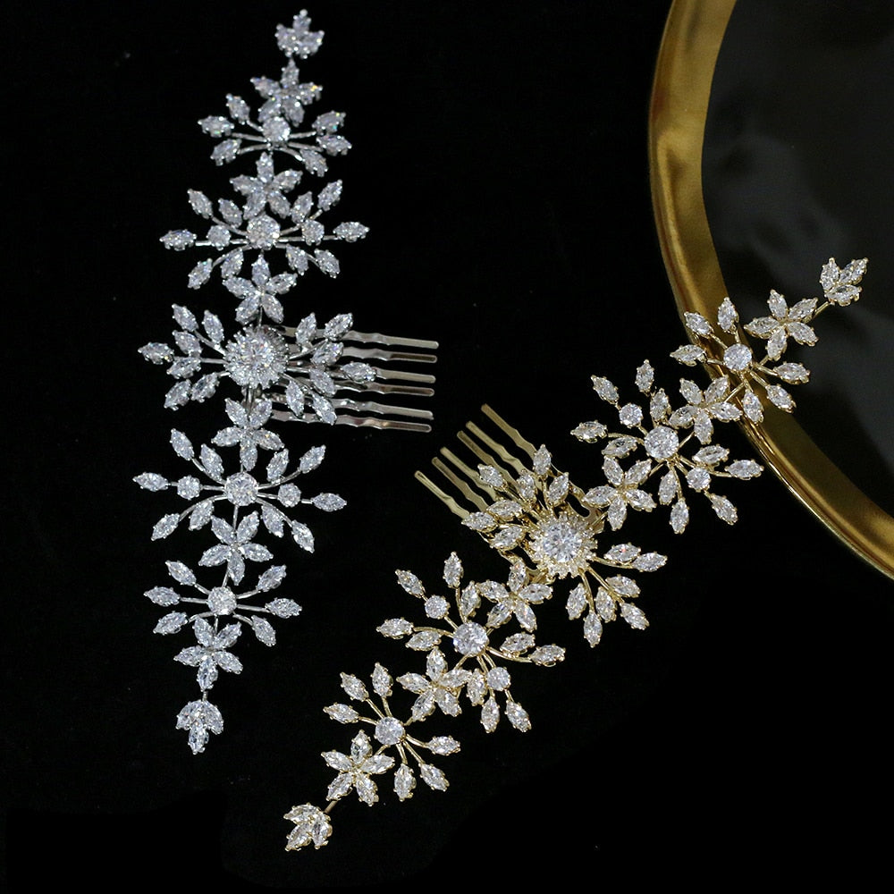 Cubic Zirconia Bridal Hair Comb Accessories in Silver or Gold - TulleLux Bridal Crowns &  Accessories 