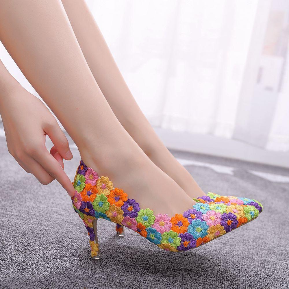 Lace Floral Chunky Heels Shoes SE22873 – SANRENSE