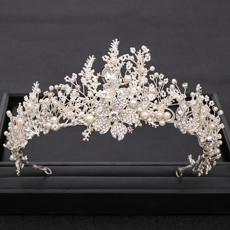 Trendy Handmade  Baroque Rhinestone Pearl Crystal Wedding Bridal Crown Hair Accessory - TulleLux Bridal Crowns &  Accessories 