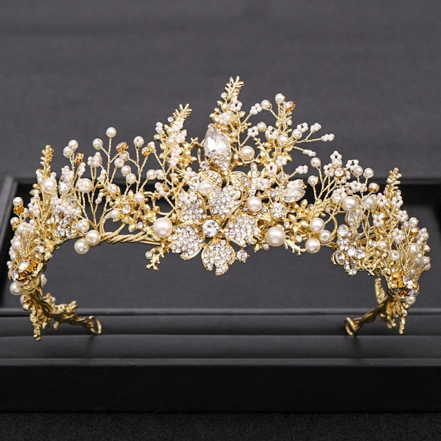 Trendy Handmade  Baroque Rhinestone Pearl Crystal Wedding Bridal Crown Hair Accessory - TulleLux Bridal Crowns &  Accessories 