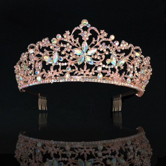 Load image into Gallery viewer, Luxury Crystal AB Bridal Crown Tiara Rose Gold Diadem Tiara - TulleLux Bridal Crowns &amp;amp;  Accessories 
