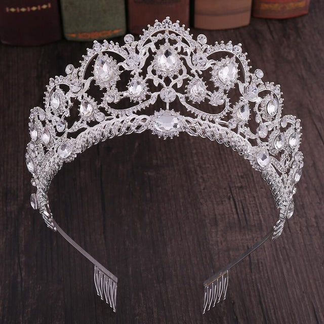 Load image into Gallery viewer, Vintage Baroque Queen Crystal Tiaras Crown Bridal Rhinestone Diadem - TulleLux Bridal Crowns &amp;amp;  Accessories 
