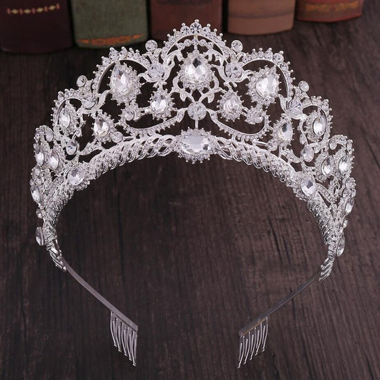 Load image into Gallery viewer, Vintage Baroque Queen Crystal Tiaras Crown Bridal Rhinestone Diadem - TulleLux Bridal Crowns &amp;amp;  Accessories 
