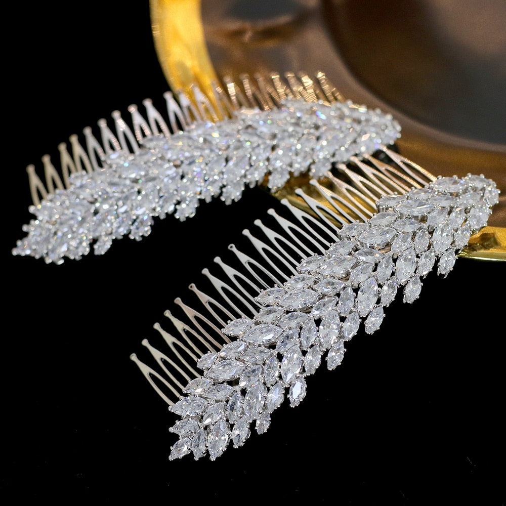 Load image into Gallery viewer, Cubic Zirconia Bridal Comb Wedding Day Hair Accessory - TulleLux Bridal Crowns &amp;amp;  Accessories 
