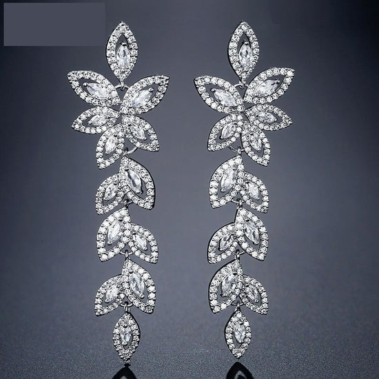Vintage Cubic Zirconia Marquise Cut Leaves Bridal Jewelry Dangle Earrings - TulleLux Bridal Crowns &  Accessories 