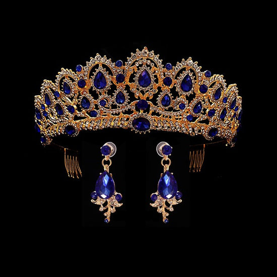 Baroque Tiara Headband Jewelry Ornament in Multiple Colors with Earrings - TulleLux Bridal Crowns &  Accessories 