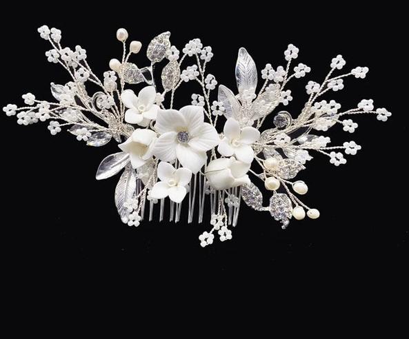 Load image into Gallery viewer, Trendy  Fresh Water Pearl Flower Wedding Hair Combs - TulleLux Bridal Crowns &amp;amp;  Accessories 
