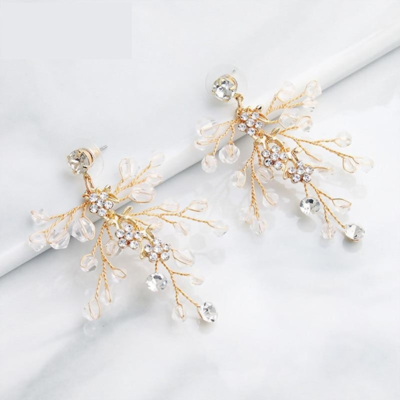 Handmade Austrian Crystal Bridal Floral Earrings Jewelry Accessory - TulleLux Bridal Crowns &  Accessories 