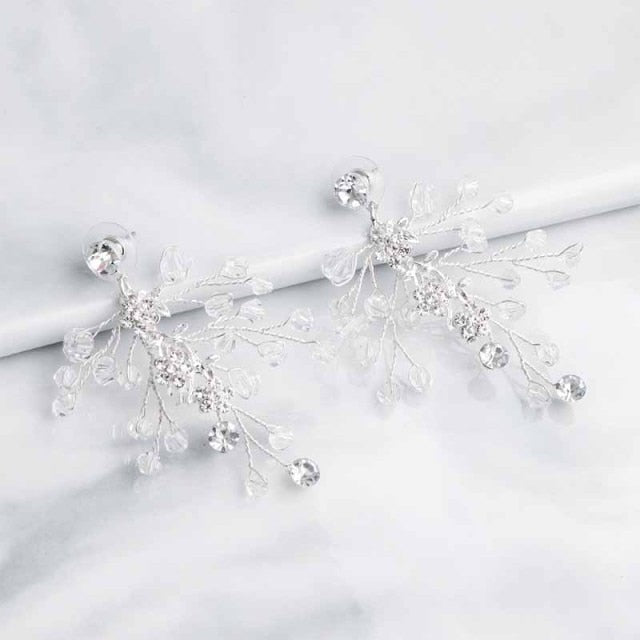 Handmade Austrian Crystal Bridal Floral Earrings Jewelry Accessory - TulleLux Bridal Crowns &  Accessories 