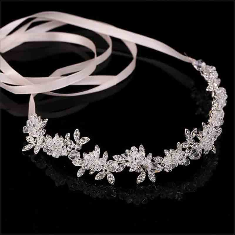 Crystal Rhinestone Bridal Headpieces Satin Ribbon Wedding Hair Accessories for Brides Tiaras Crowns Headbands - TulleLux Bridal Crowns &  Accessories 