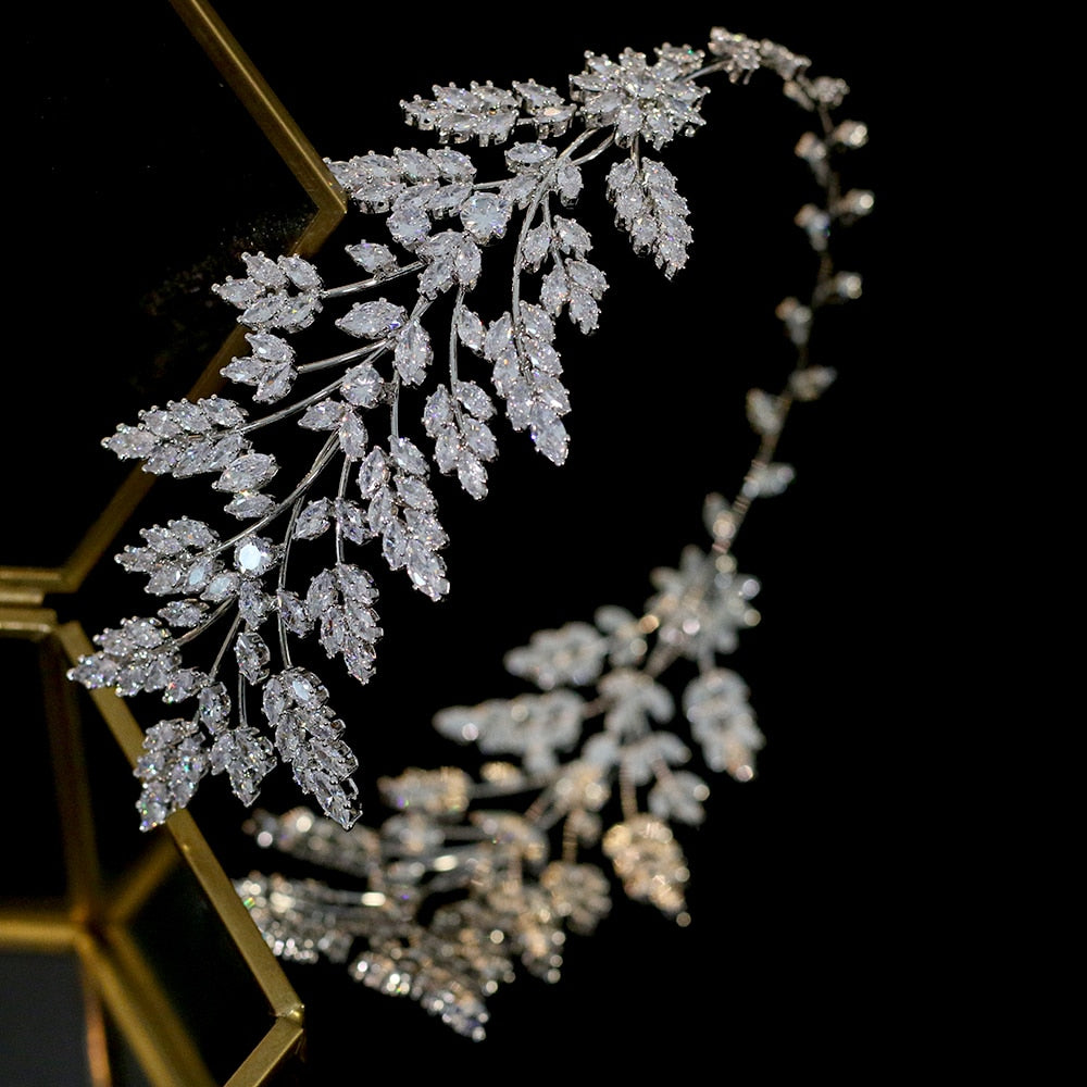 Cubic Zirconia Leaf Tiara Wedding Headband - TulleLux Bridal Crowns &  Accessories 