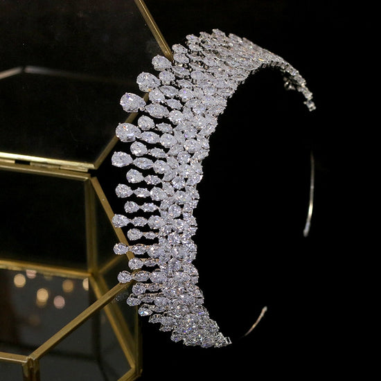 Water Drop Cubic Zirconia Pageant/Wedding Crown Tiara Headband - TulleLux Bridal Crowns &  Accessories 
