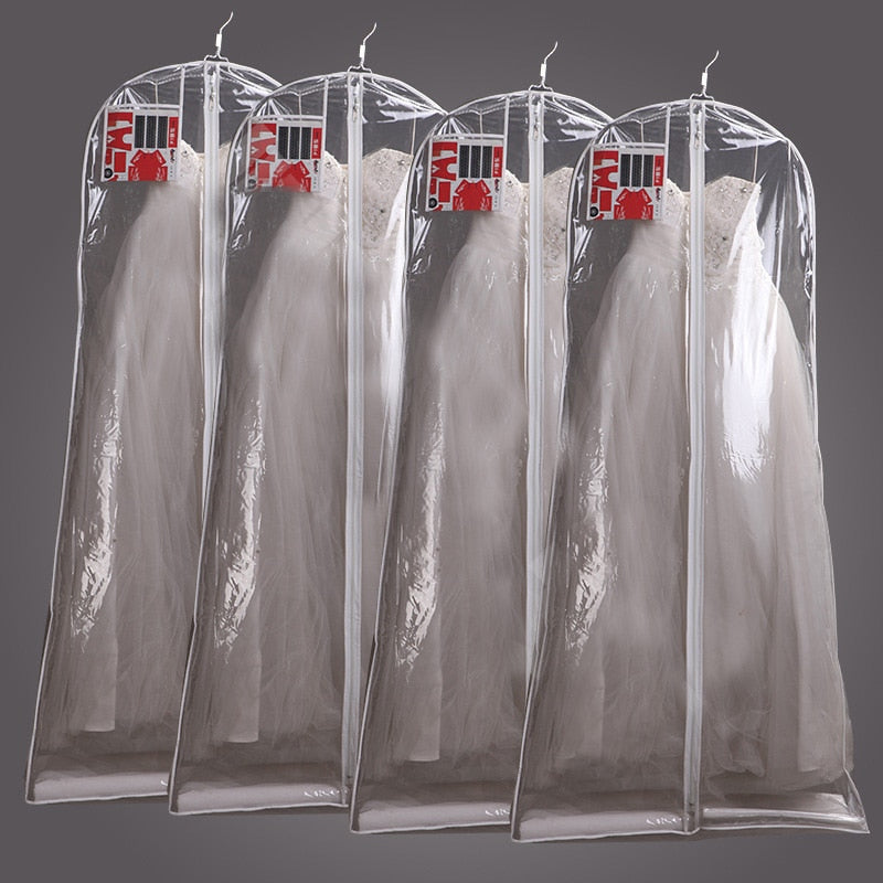 Two-sides Transparent Hanging Wedding Dress Storage Bag Water Dust Proof Cover - TulleLux Bridal Crowns &  Accessories 