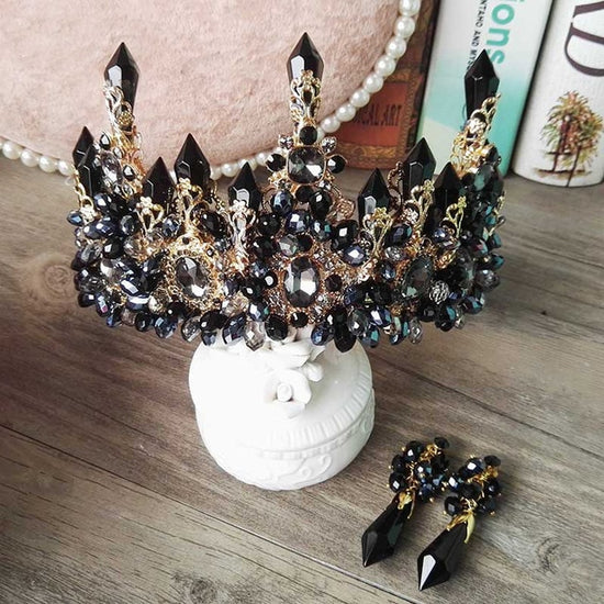 Blue Baroque Royal Crown Headpiece Retro Green Rhinestone Tiara Hairbands - TulleLux Bridal Crowns &  Accessories 