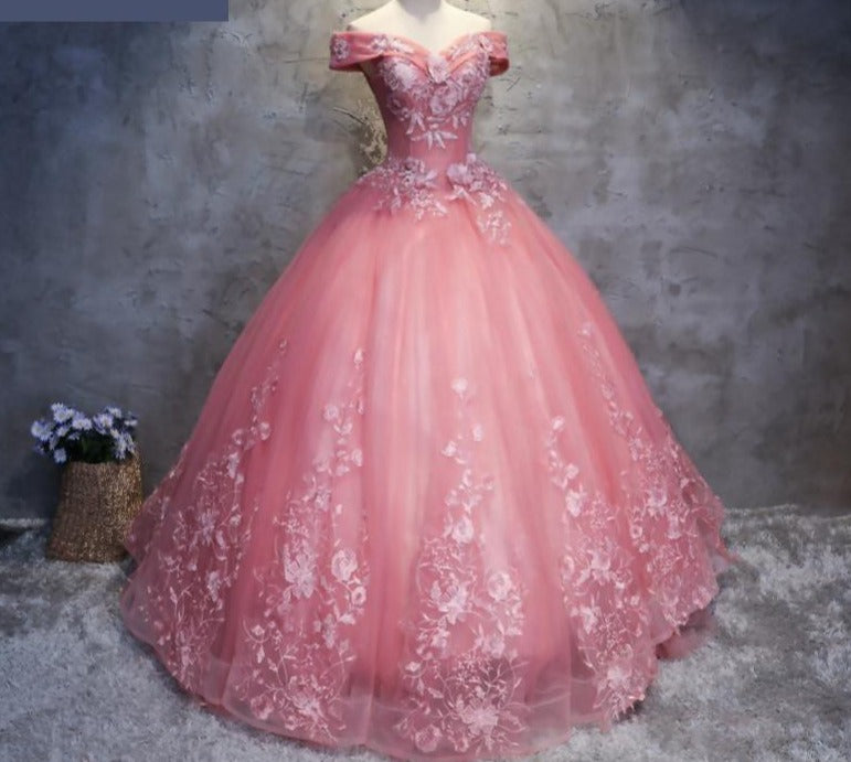 
                      
                        Pink Fashion Quinceañera Formal Off The Shoulder Floral Print Dress - TulleLux Bridal Crowns &  Accessories 
                      
                    