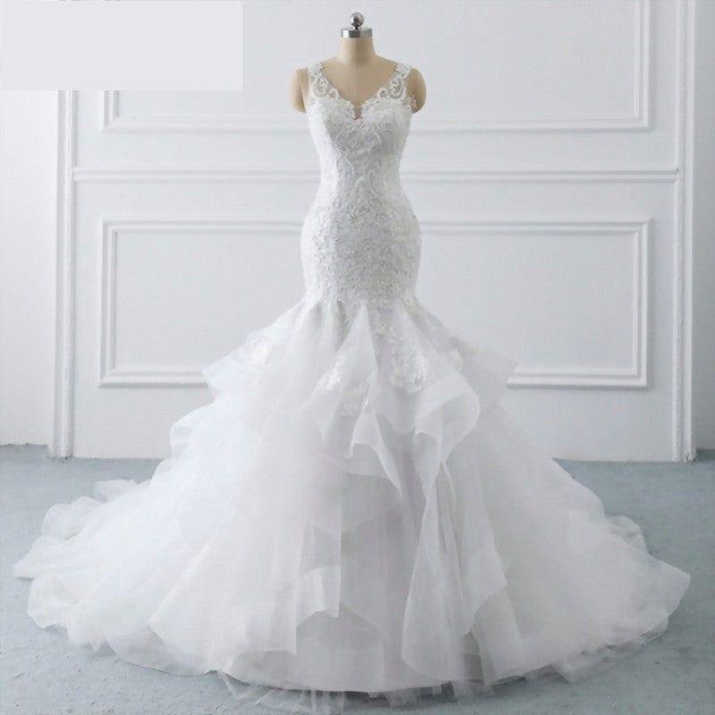 Ruffled Organza Lace Mermaid Sweep Train  Wedding Dress Bridal Dress