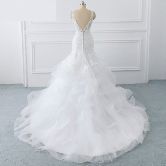 Load image into Gallery viewer, Ruffled Organza Lace Mermaid Sweep Train  Wedding Dress Bridal Dress
