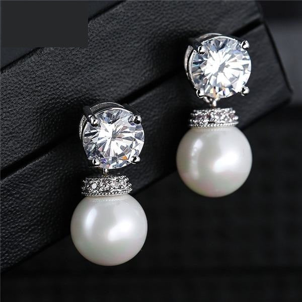 
                      
                        Fashion Round Simulated Pearl & Zirconia Long Drop Earrings Bridal Wedding Jewelry - TulleLux Bridal Crowns &  Accessories 
                      
                    