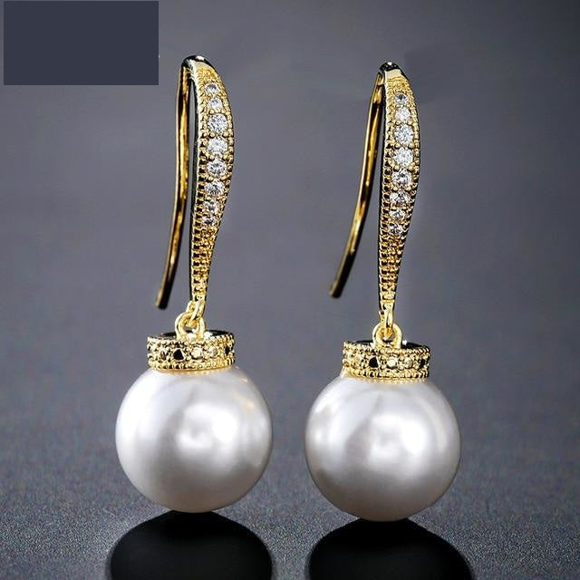 
                      
                        Fashion Round Simulated Pearl & Zirconia Long Drop Earrings Bridal Wedding Jewelry - TulleLux Bridal Crowns &  Accessories 
                      
                    