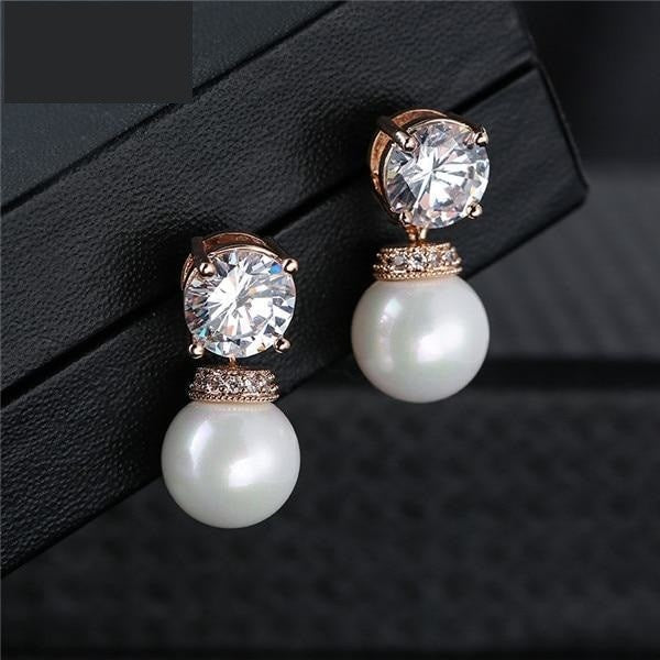 
                      
                        Fashion Round Simulated Pearl & Zirconia Long Drop Earrings Bridal Wedding Jewelry - TulleLux Bridal Crowns &  Accessories 
                      
                    