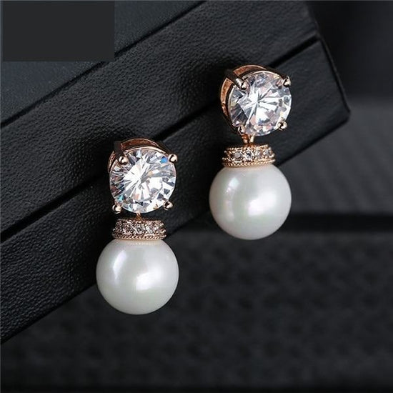 Fashion Round Simulated Pearl & Zirconia Long Drop Earrings Bridal Wedding Jewelry - TulleLux Bridal Crowns &  Accessories 