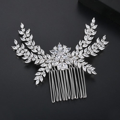 Load image into Gallery viewer, Luxury  High Quality Clear Cubic Zircon Bridal Wedding Hair Comb - TulleLux Bridal Crowns &amp;amp;  Accessories 
