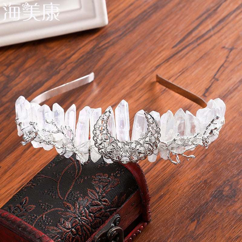 Moon Crystal Headband Rock Crystal Crown Comb Hair Band Bridal  Wedding Hair Accessories - TulleLux Bridal Crowns &  Accessories 