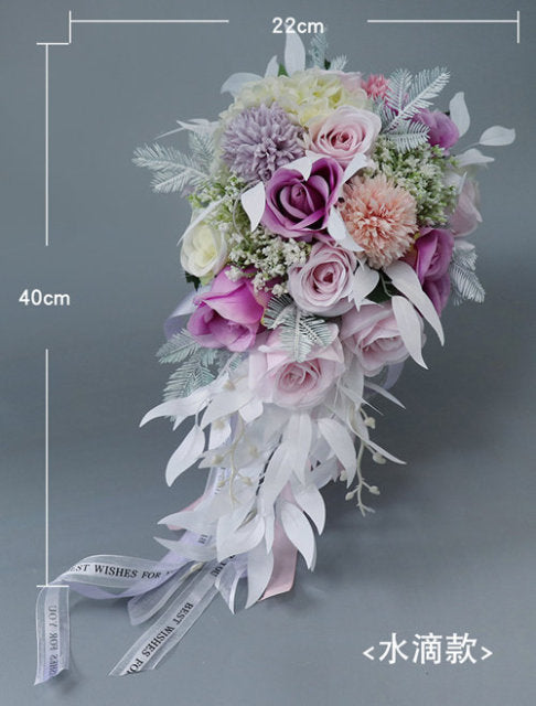 Load image into Gallery viewer, Bride&amp;#39;s Silk Wedding Bouquet Pink Purple Elegant Waterfall Style - TulleLux Bridal Crowns &amp;amp;  Accessories 
