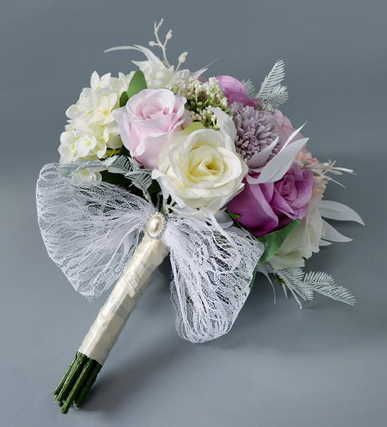 Artificial Bridal Bouquet, Lilac & Lemon Wedding Flowers – Topknot Tiaras &  Veils