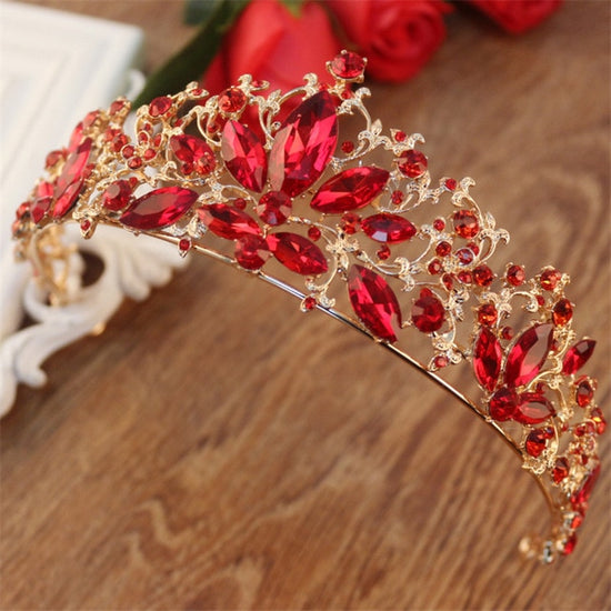 Baroque Gold Color Red Crystal  Hair Accessory Rhinestone Pageant Prom Crown - TulleLux Bridal Crowns &  Accessories 