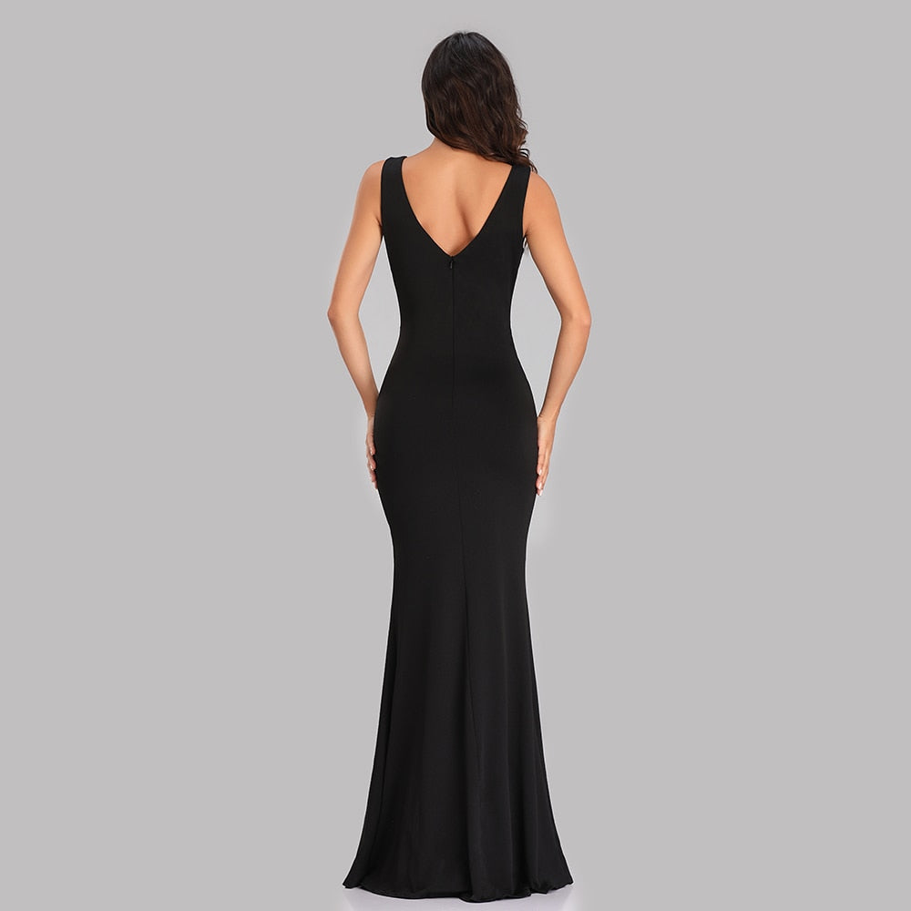 
                      
                        Sexy Mermaid V-Neck Evening Pageant Dress Gown Pleated Waist High Slit - TulleLux Bridal Crowns &  Accessories 
                      
                    
