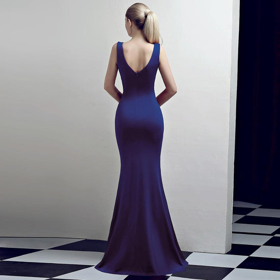 Load image into Gallery viewer, Sexy Mermaid V-Neck Evening Pageant Dress Gown Pleated Waist High Slit - TulleLux Bridal Crowns &amp;amp;  Accessories 
